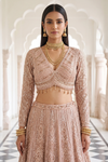 Blush Elegance Peach Net Lehenga Set And Net Dupatta With Readymade Blouse