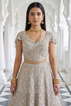 Olive Net Lehenga Set And Net Dupatta With Readymade Blouse