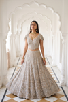 Olive Net Lehenga Set And Net Dupatta With Readymade Blouse