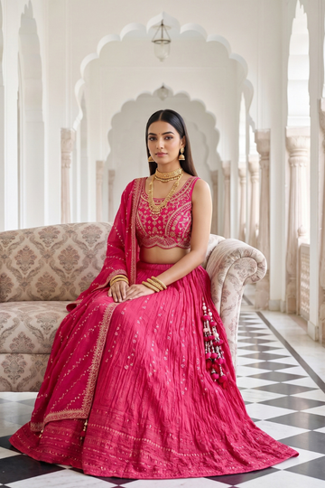 Timeless Elegance Rani Dola Lehenga Set And Net Dupatta With Readymade Blouse