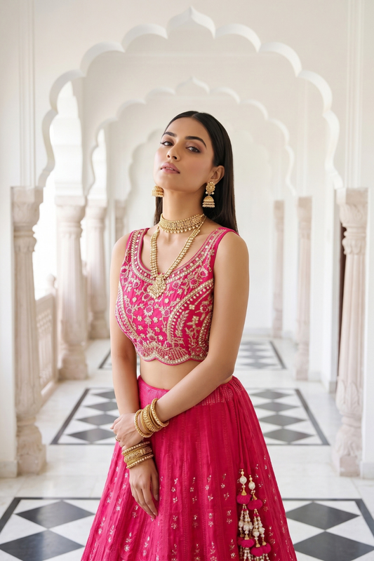 Timeless Elegance Rani Dola Lehenga Set And Net Dupatta With Readymade Blouse