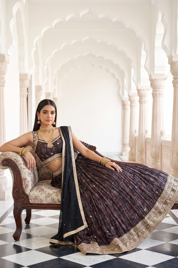 Bold Statement Black Crepe Lehenga Set And Crepe Dupatta With Readymade Blouse