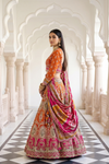 Rust Rani Crepe Lehenga Set And Net Dupatta With Readymade Blouse