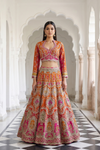 Rust Rani Crepe Lehenga Set And Net Dupatta With Readymade Blouse
