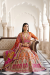 Rust Rani Crepe Lehenga Set And Net Dupatta With Readymade Blouse