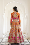 Rust Rani Crepe Lehenga Set And Net Dupatta With Readymade Blouse