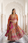 Rust Rani Crepe Lehenga Set And Net Dupatta With Readymade Blouse