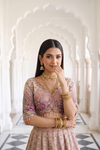 Blush Elegance Peach Crepe Lehenga And Crepe Dupatta With Readymade Blouse