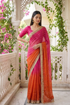Orange Rani Georgette Embroidered Saree With Unstitched Blouse