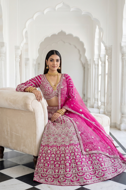 Timeless Elegance Rani Silk Lehenga Set And Net Dupatta With Readymade Blouse
