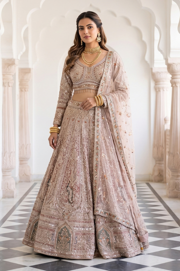 Timeless Beauty Tussar Net Lehenga Set And Net Dupatta With Readymade Blouse