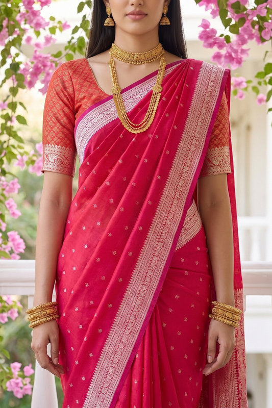 Timeless Elegance Rani Banarasi Silk Saree With Unstitched Blouse
