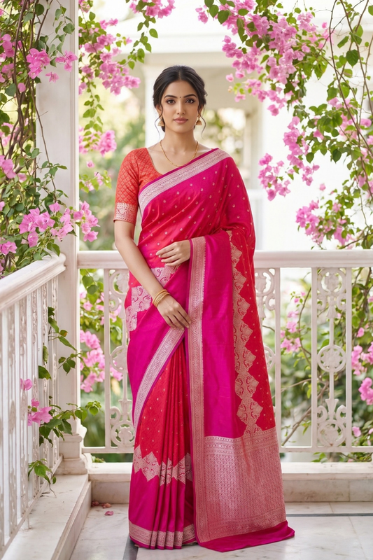 Timeless Elegance Rani Banarasi Silk Saree With Unstitched Blouse