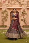 Garnet Georgette Lehenga Set And Net Dupatta With Readymade Blouse
