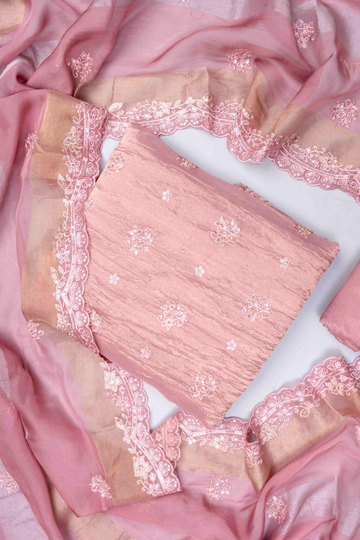 Mauve Organza Unstitched Salwar Suit With Organza Dupatta