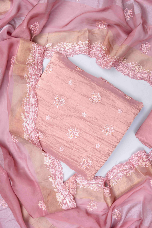 Mauve Organza Unstitched Salwar Suit With Organza Dupatta