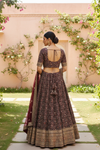 Garnet Georgette Lehenga Set And Net Dupatta With Readymade Blouse