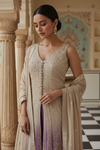 Tussar Mauve Loom Readymade Suit & Palazzo Pants With Georgette Dupatta