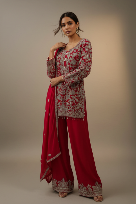 Rani Chinon Readymade Sharara Set With Chinon Dupatta
