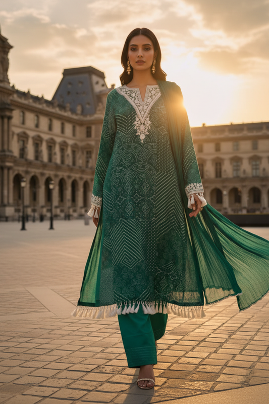 Soft Hues Rama Crepe Readymade Suit And Pant With Chinon Dupatta