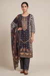 Off White Black Cotton Readymade Suit And Plazzo with Cotton Dupatta