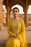 Sunshine Charm Mustard Crepe Readymade Suit And Plazzo With Chinon Dupatta