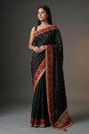Black Crepe Embroidered Saree With Unstitched Blouse