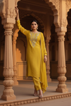 Sunshine Charm Mustard Crepe Readymade Suit And Plazzo With Chinon Dupatta