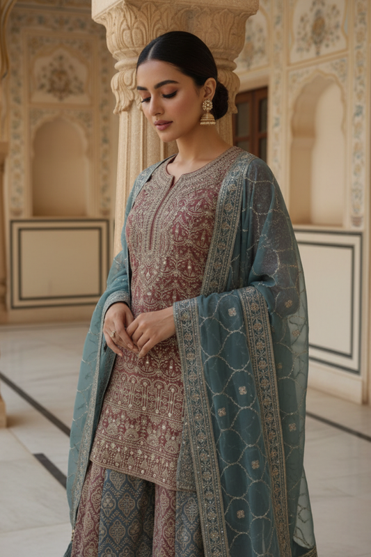 Gajari Georgette Readymade Sharara Set With georgette Dupatta