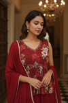 Maroon Georgette Readymade Sharara Set With Georgette Dupatta