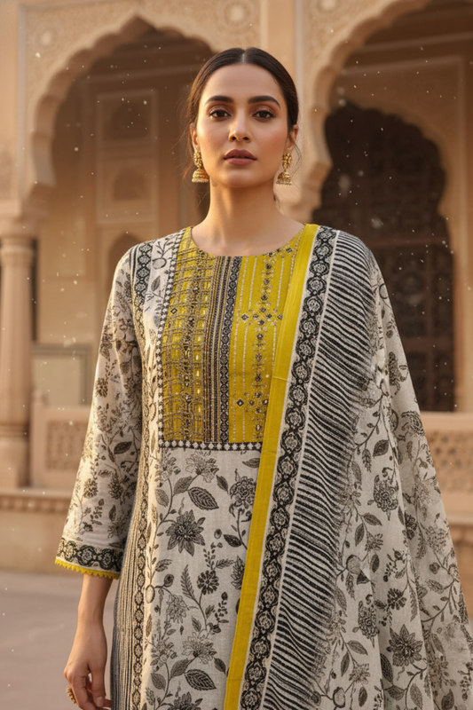 Timeless Beauty Tussar Cotton Readymade Suit Set And Pant With Crepe Dupatta