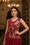 Maroon Georgette Readymade Sharara Set With Georgette Dupatta