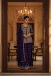 Purple Chinon Readymade Sharara Set With Chinon Dupatta