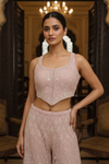 Pink Georgette Readymade Short Top Sharara Set With Georgette Dupatta