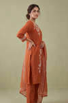 Rust Cotton Readymade Suit And Plazzo with Cotton Dupatta