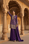 Draped in Royalty Purple Crepe Readymade Suit And Plazzo With Chinon Dupatta