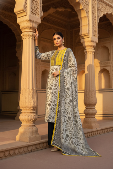 Timeless Beauty Tussar Cotton Readymade Suit Set And Pant With Crepe Dupatta