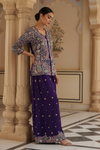 Purple Chinon Readymade Sharara Set With Chinon Dupatta