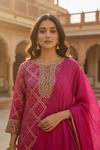 Timeless Elegance Rani Crepe Readymade Suit And Plazzo With Chinon Dupatta
