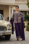 Purple Chinon Readymade Sharara Set With Chinon Dupatta