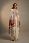 Off White Crepe Readymade Suit With Dhoti Skirt & Shrug