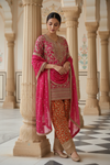 Rani Orange Georgette Readymade Suit & Palazzo Pant With georgette Dupatta