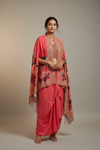 Peach Crepe Readymade Suit With Dhoti Skirt & Shrug