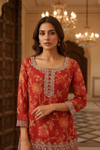 Rust Chinon Readymade Sharara Set With Chinon Dupatta