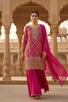 Timeless Elegance Rani Crepe Readymade Suit And Plazzo With Chinon Dupatta