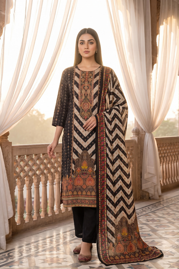 Black Cotton Readymade Suit And Plazzo with Cotton Dupatta