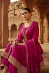 Timeless Elegance Rani Chinon Readymade Suit And Plazzo With Chinon Dupatta