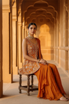 Nature’s Own Couture Rust Crepe Readymade Sharara Set With Crepe Dupatta