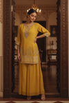 Mustard Organza Readymade Sharara Set With Organza Dupatta