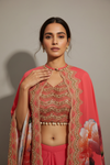 Peach Crepe Readymade Suit With Dhoti Skirt & Shrug